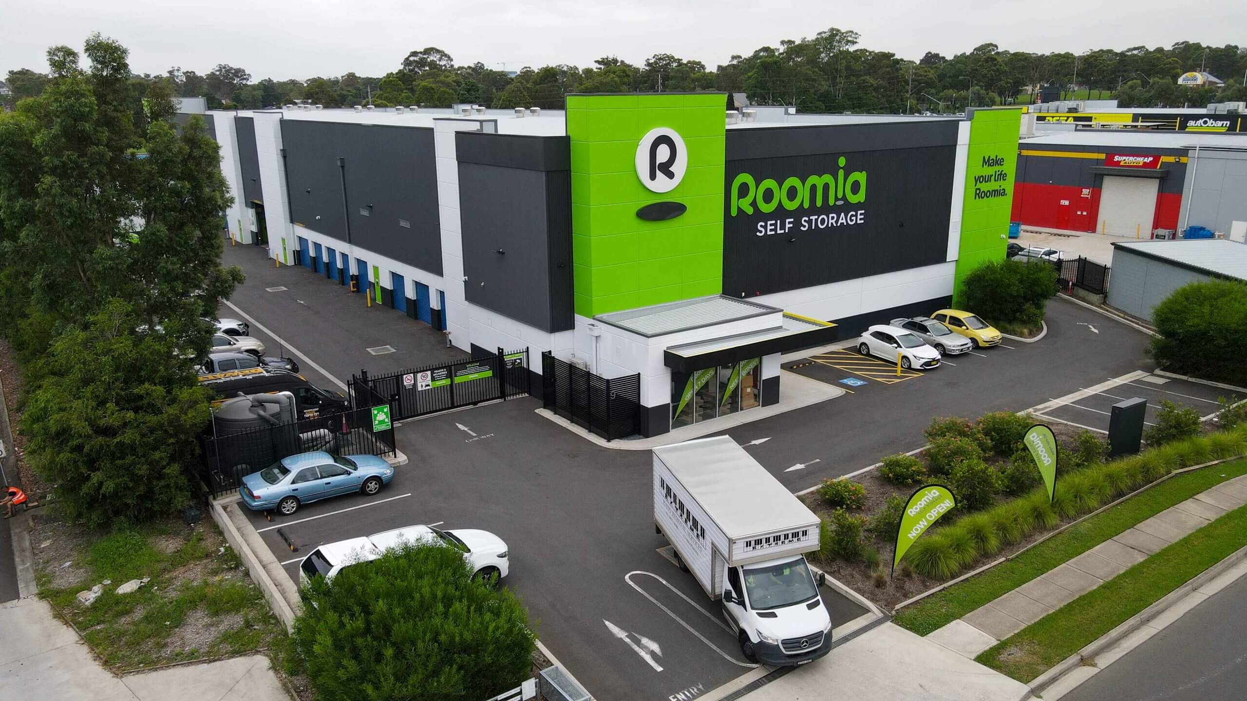 Completed Roomia Self Storage commercial exterior painting by Crown Finish Painters Melbourne